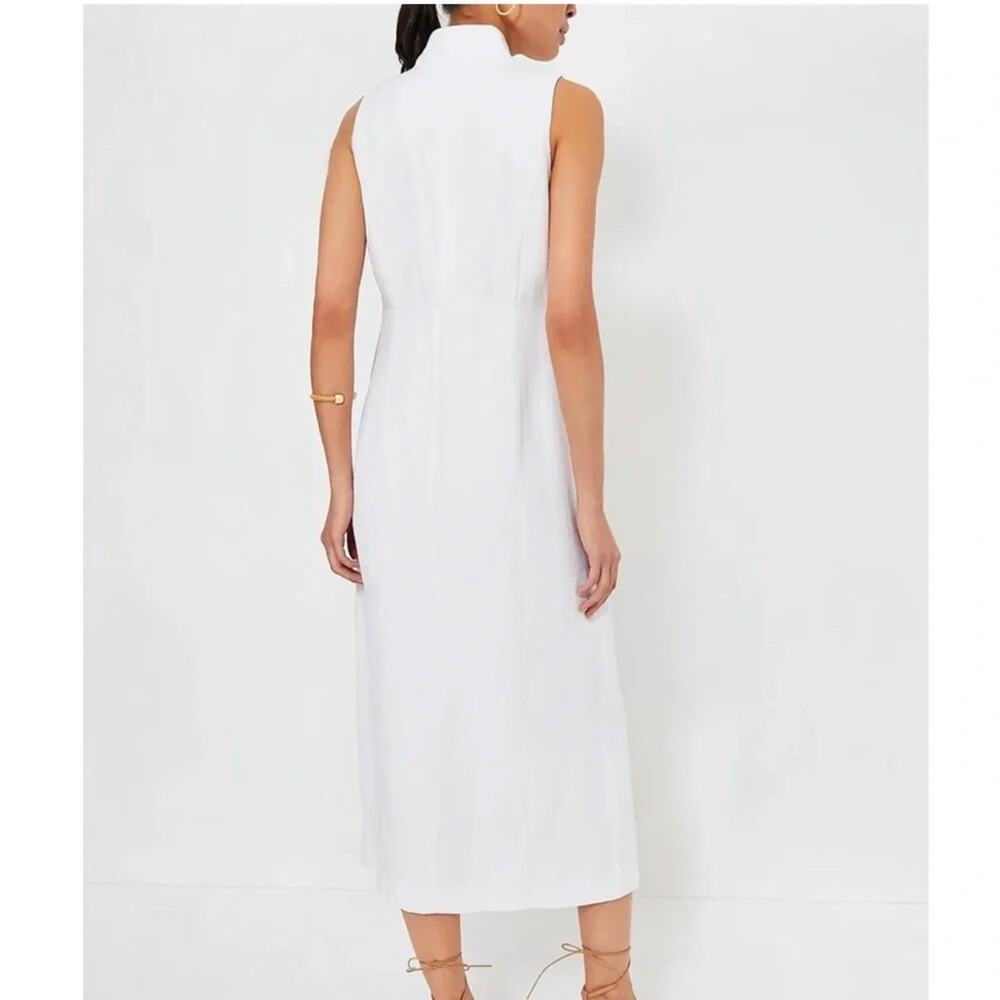 Tuckernuck White Leighton Midi Dress Medium Linen Blend Raffia Button Resort - Picture 7 of 7